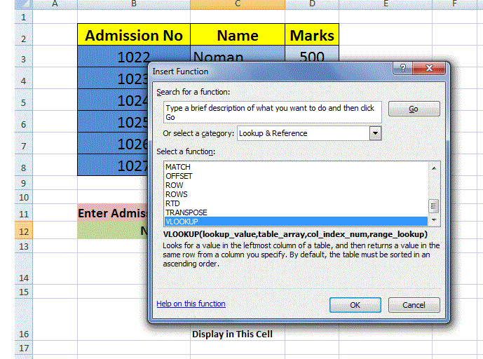 Excel Vlookup Function Return Array